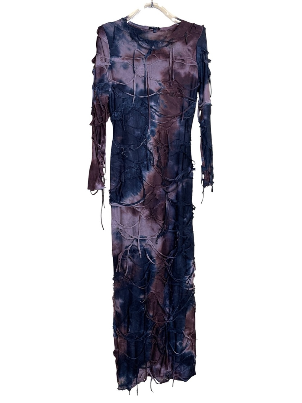 Long Sleeve Tie-Dye Textured Maxi Dress in Navy and Brown